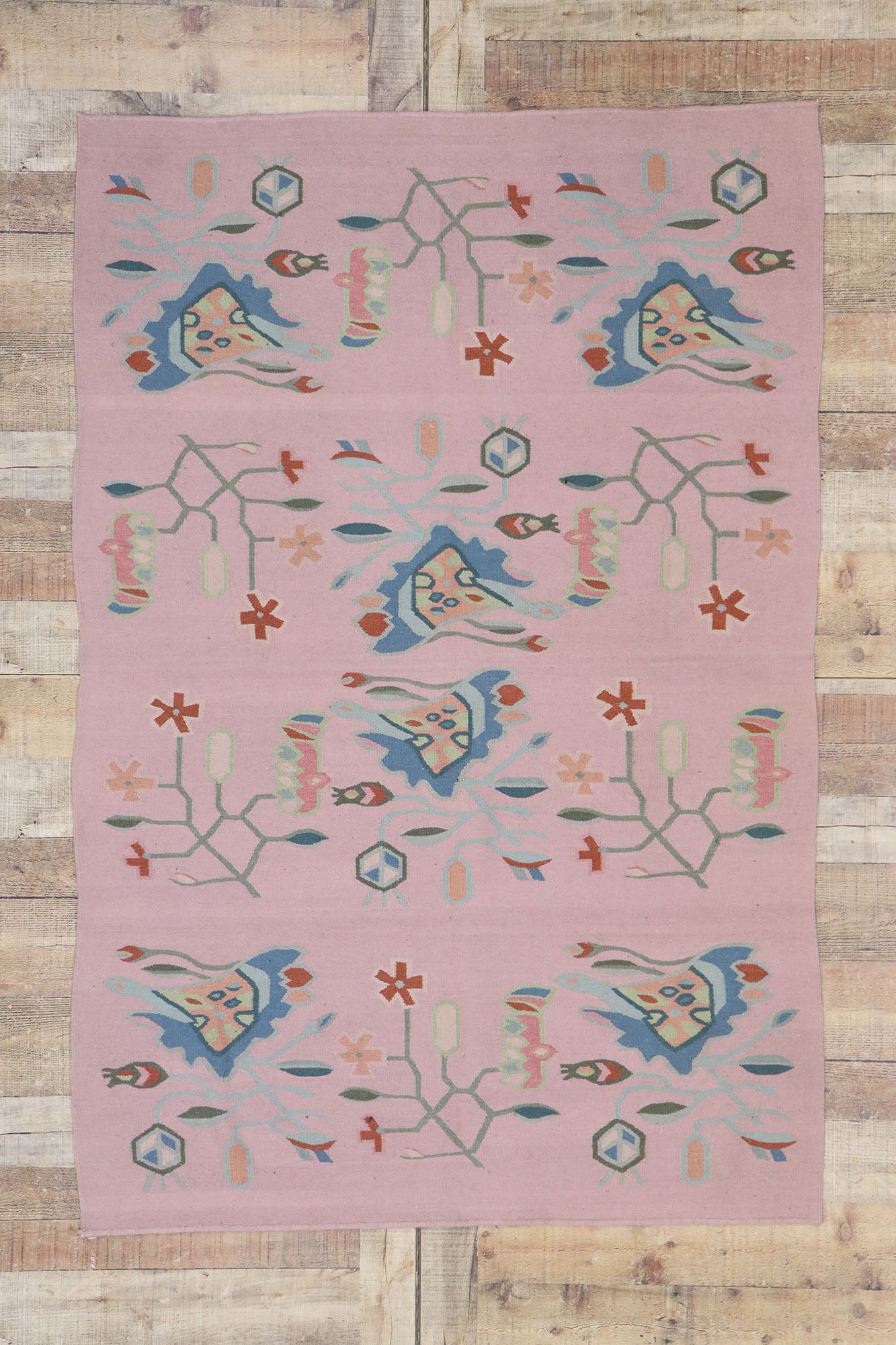 4 x 6 Vintage Romanian Floral Kilim Rug 78034