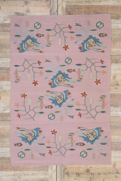 4 x 6 Vintage Romanian Floral Kilim Rug 78034