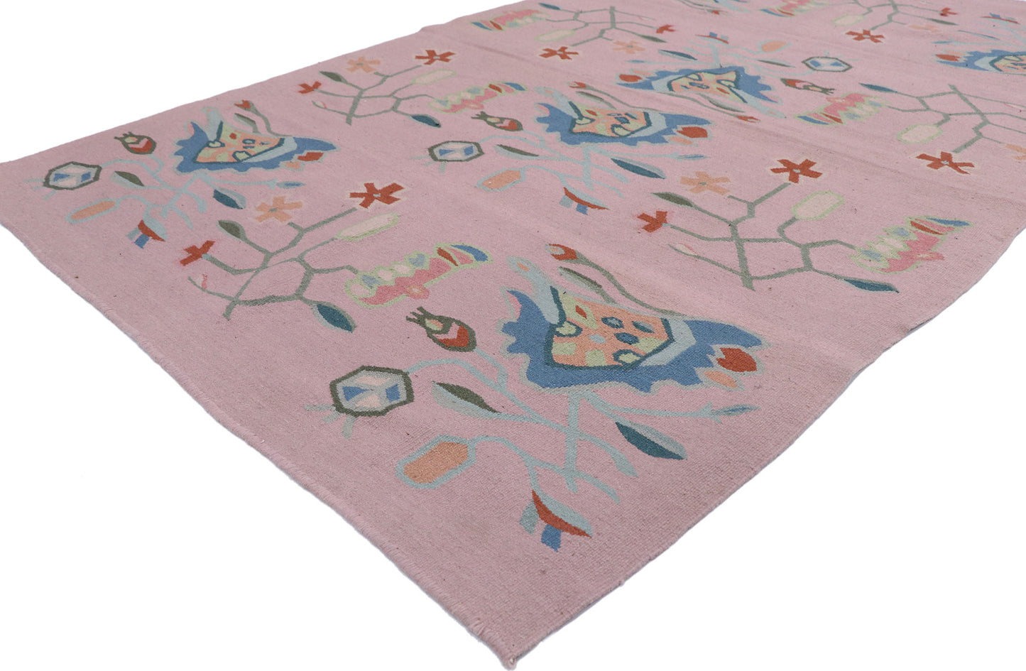 4 x 6 Vintage Romanian Floral Kilim Rug 78034