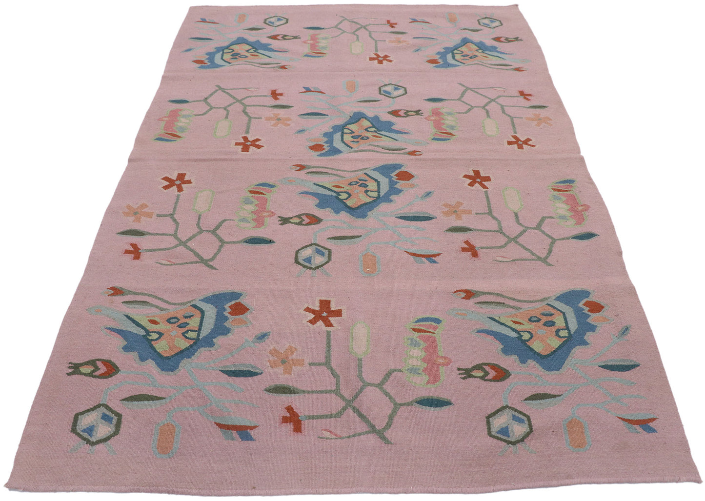 4 x 6 Vintage Romanian Floral Kilim Rug 78034