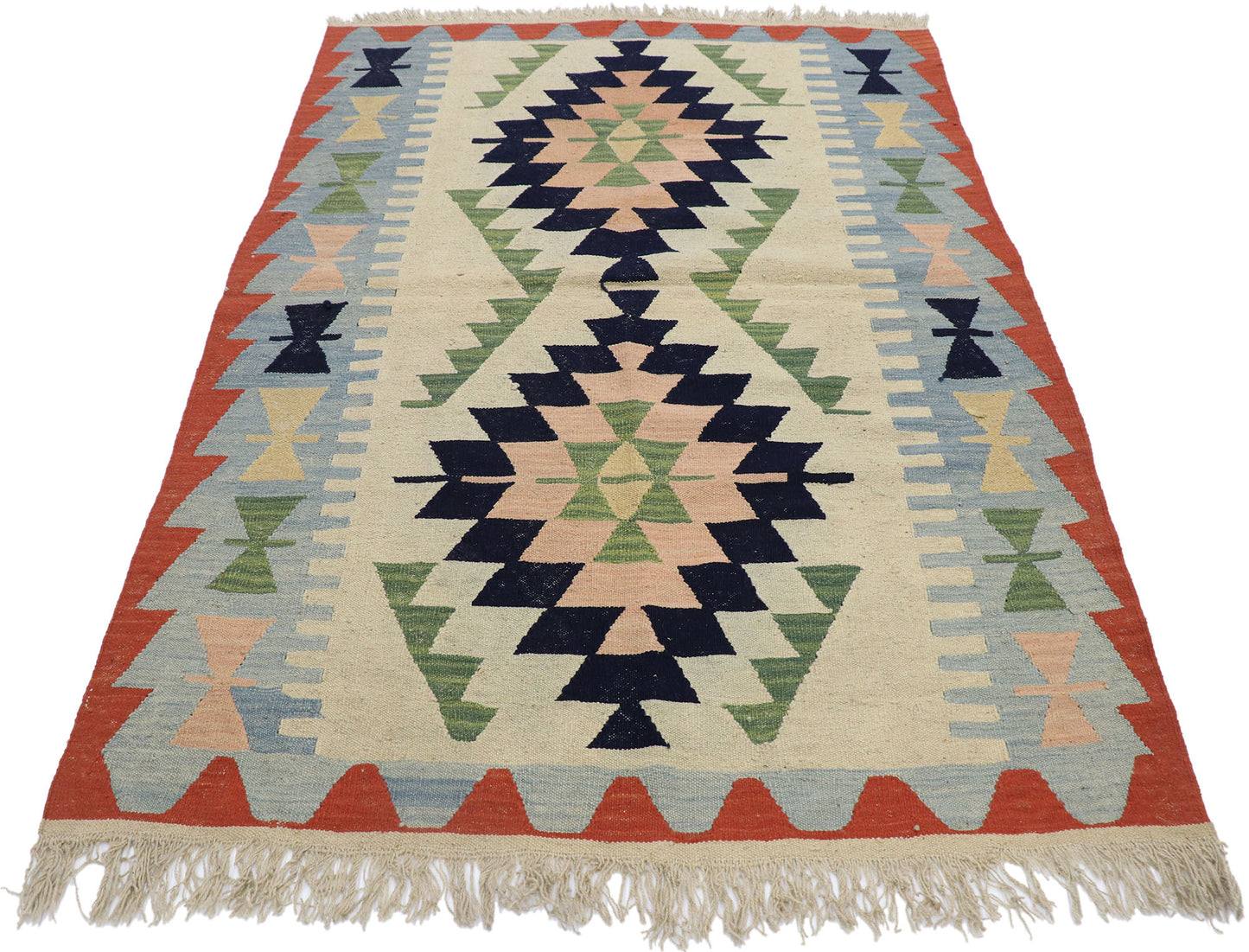 4 x 6 Vintage Persian Shiraz Kilim Rug 78046