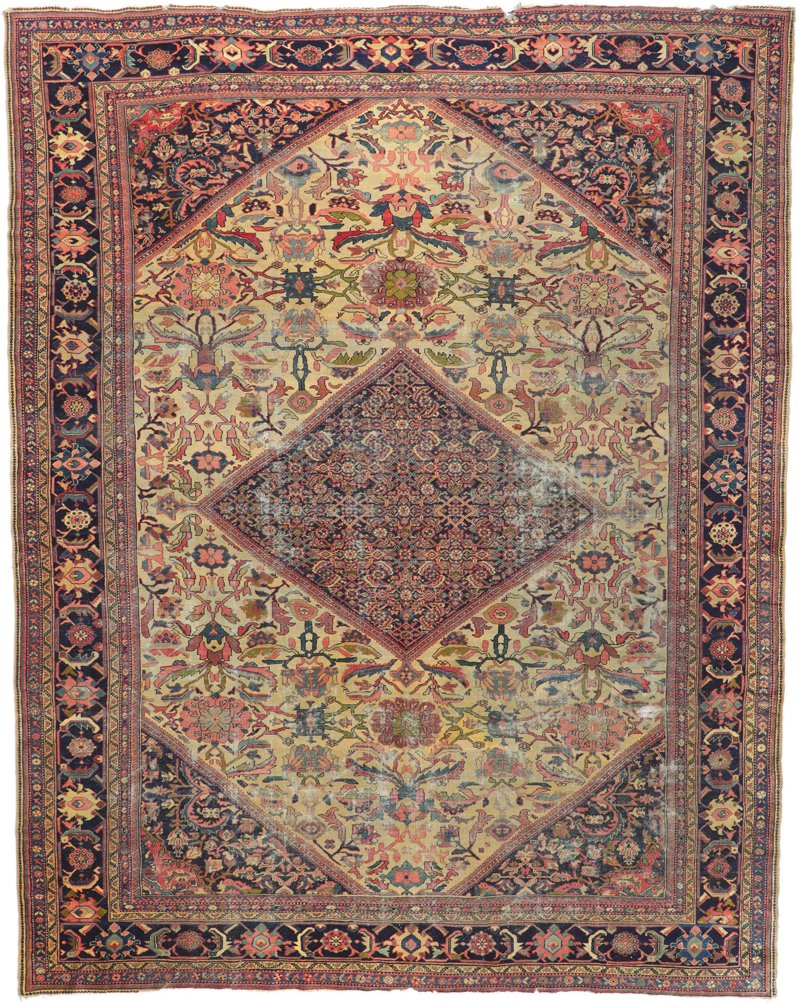 11 x 14 Distressed Antique Persian Mahal Rug 78058