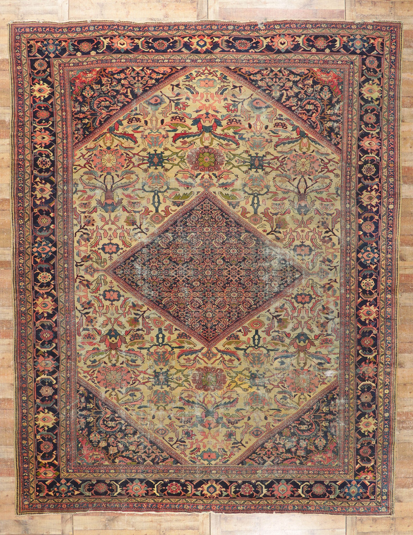 11 x 14 Distressed Antique Persian Mahal Rug 78058