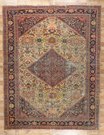 11 x 14 Distressed Antique Persian Mahal Rug 78058