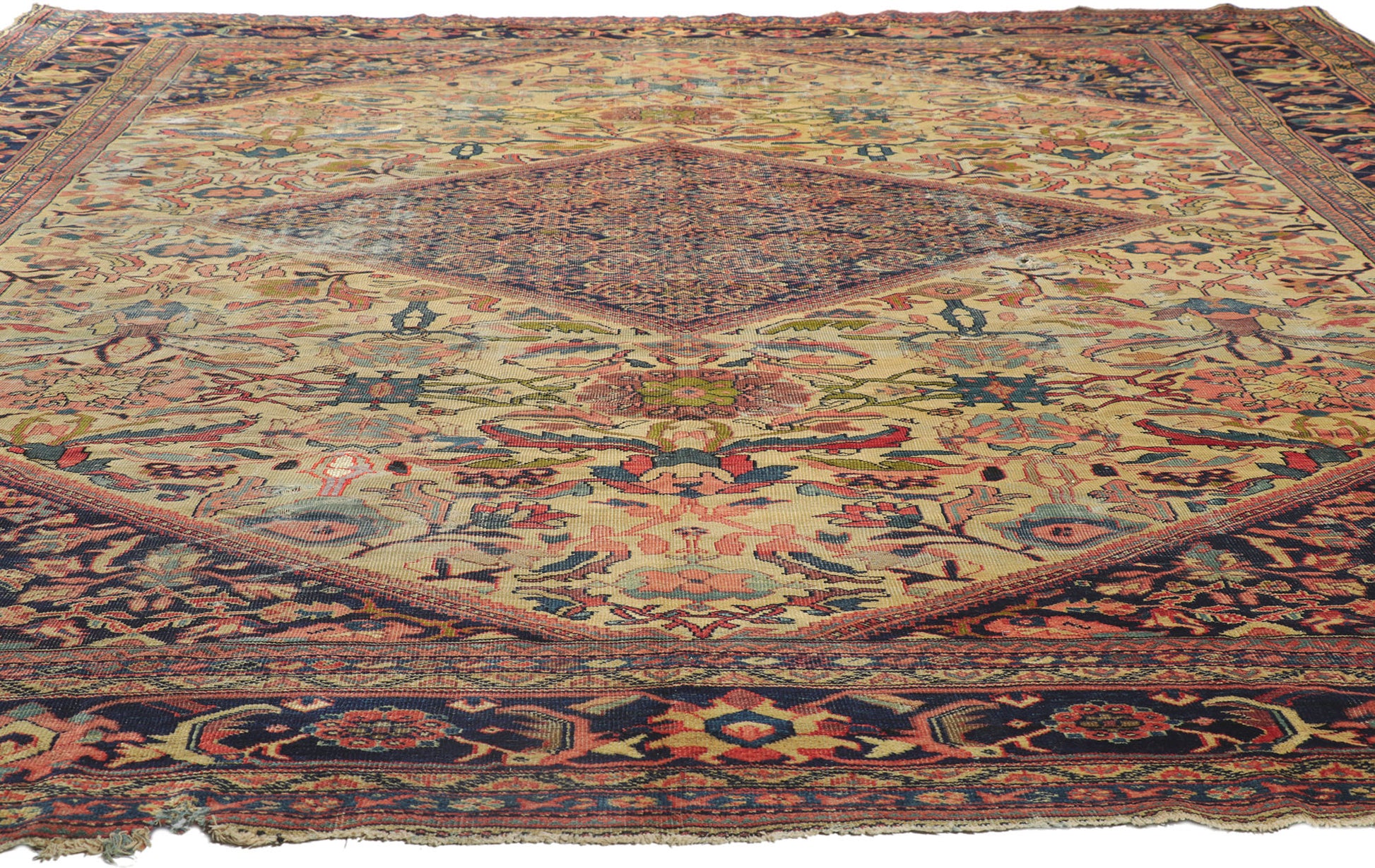 11 x 14 Distressed Antique Persian Mahal Rug 78058