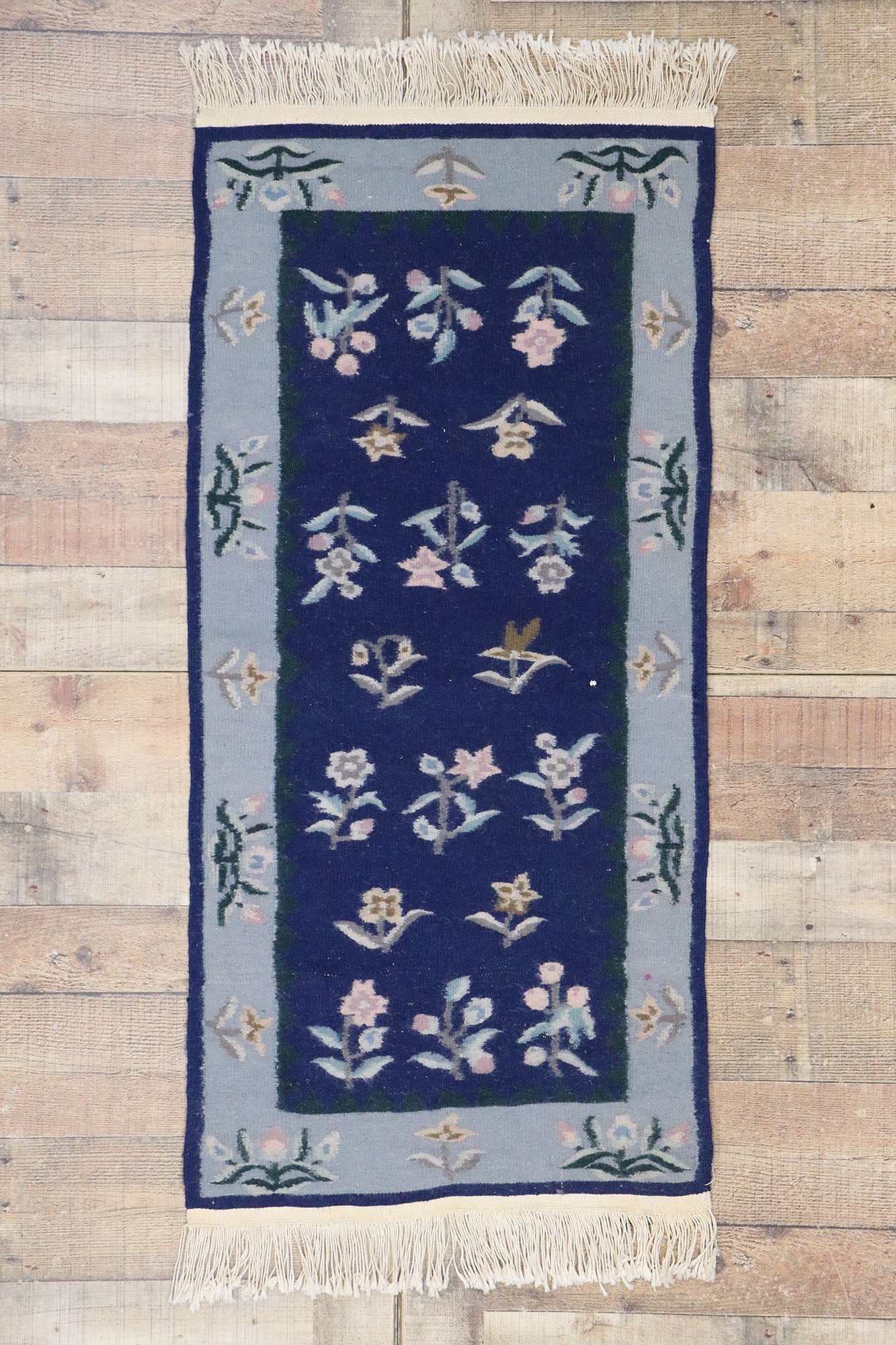 2 x 4 Vintage Chinese Floral Kilim Rug 78071