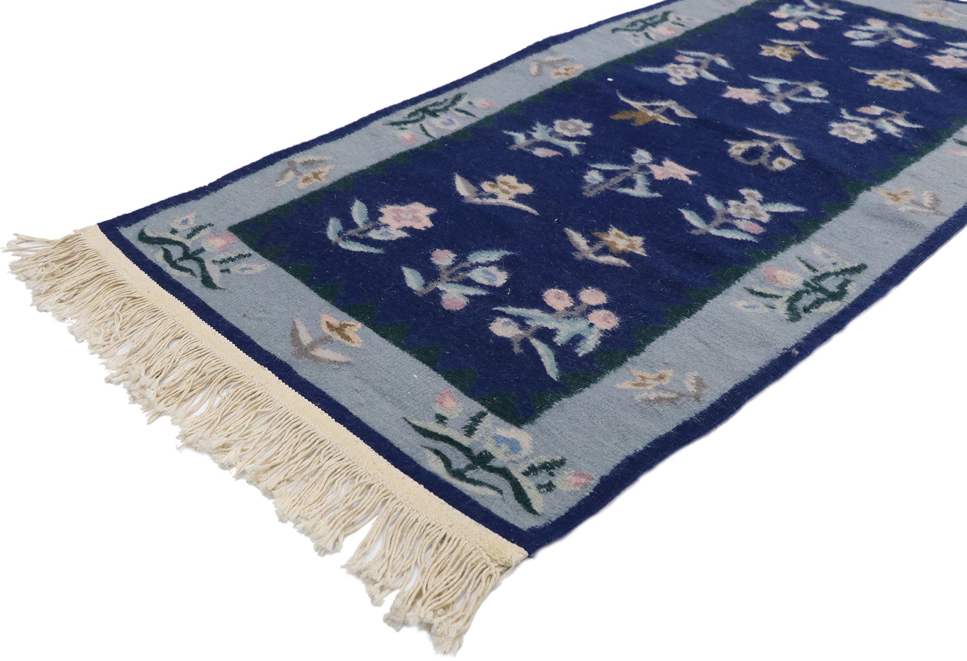 2 x 4 Vintage Chinese Floral Kilim Rug 78071