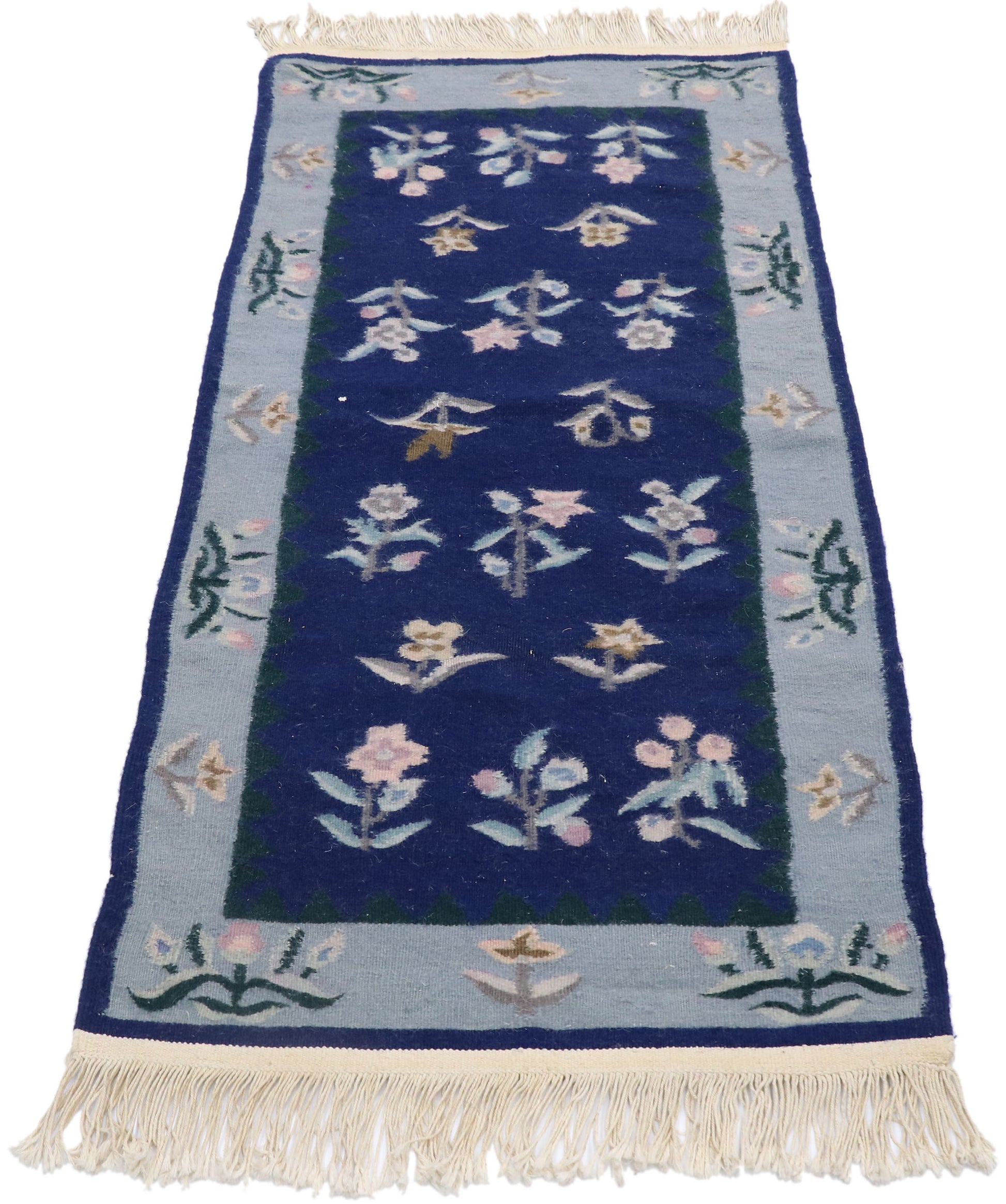 2 x 4 Vintage Chinese Floral Kilim Rug 78071