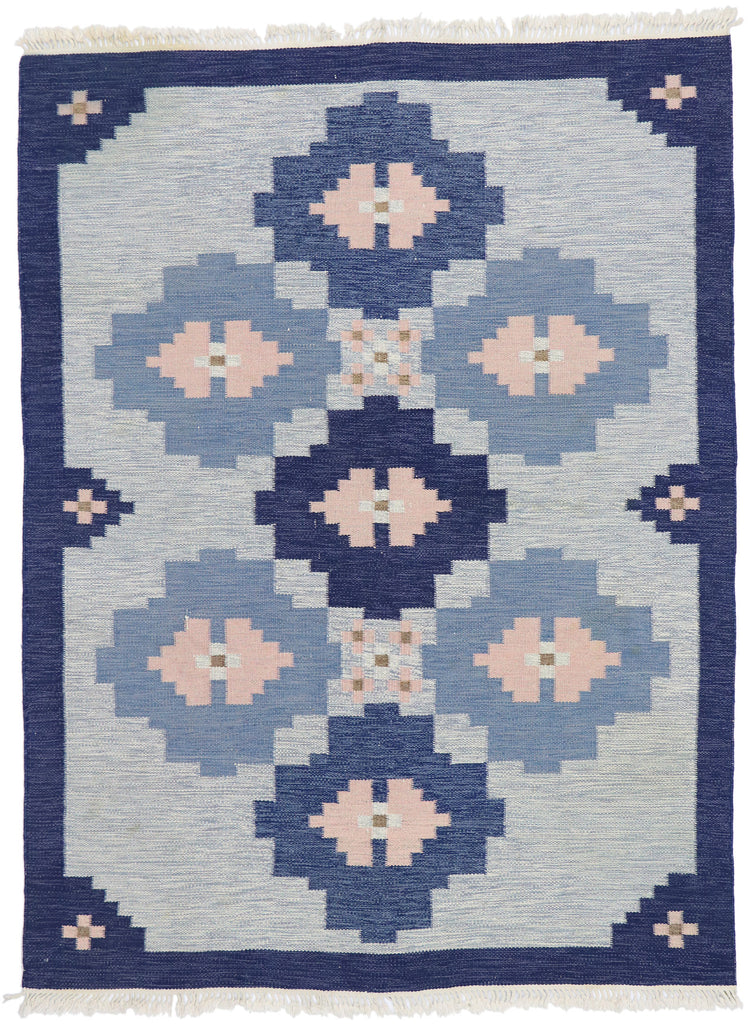 6 x 8 Vintage Blue Swedish Rollakan Rug 78107