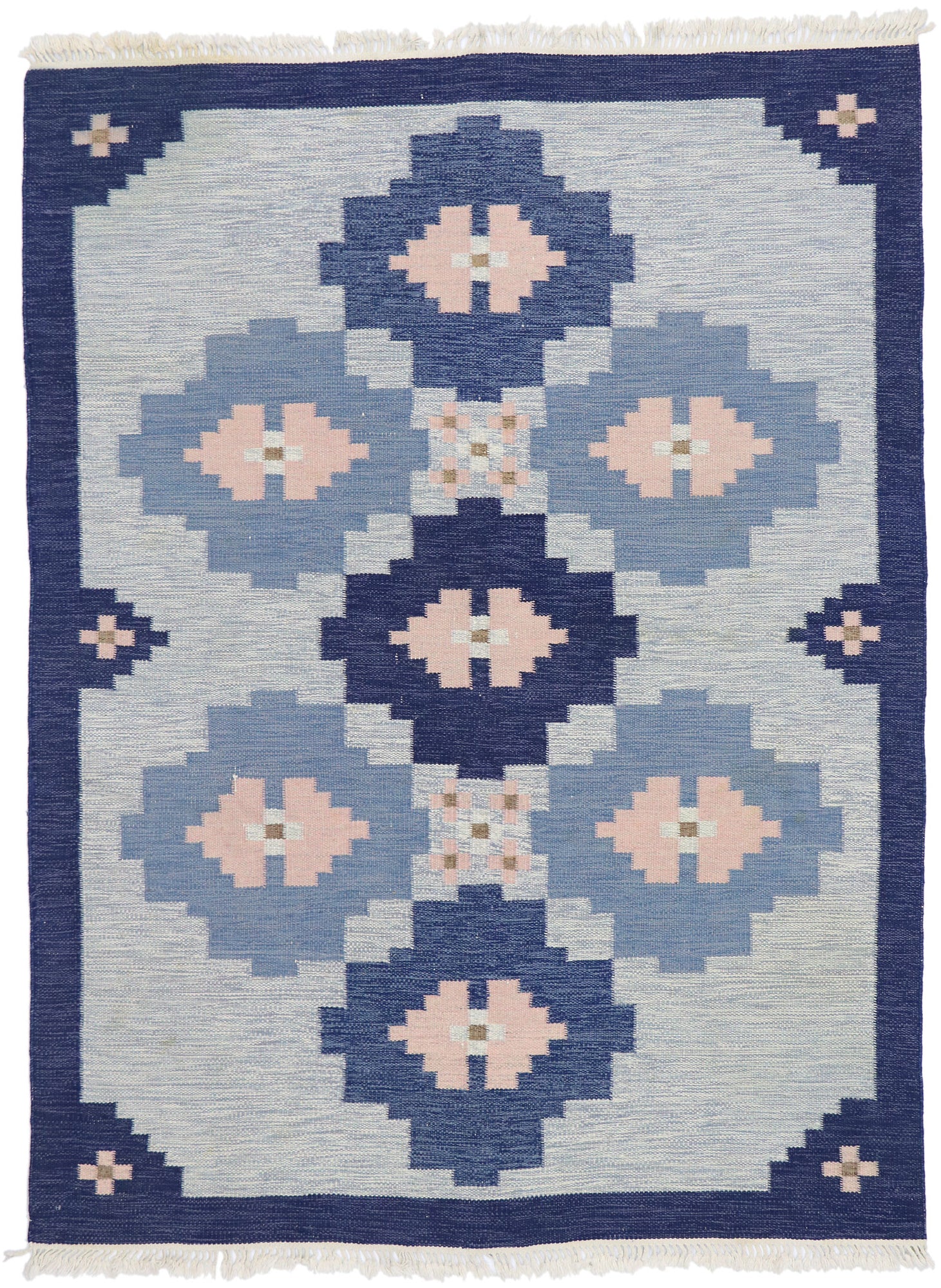 6 x 8 Vintage Blue Swedish Rollakan Rug 78107