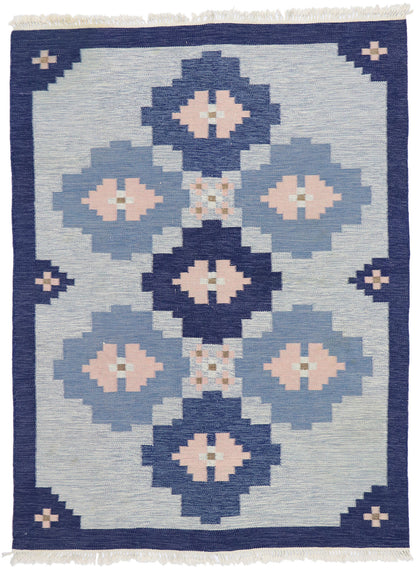 6 x 8 Vintage Blue Swedish Rollakan Rug 78107