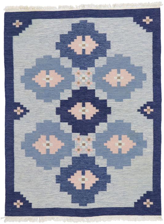 6 x 8 Vintage Blue Swedish Rollakan Rug 78107