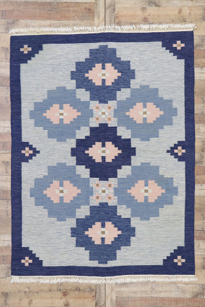 6 x 8 Vintage Blue Swedish Rollakan Rug 78107