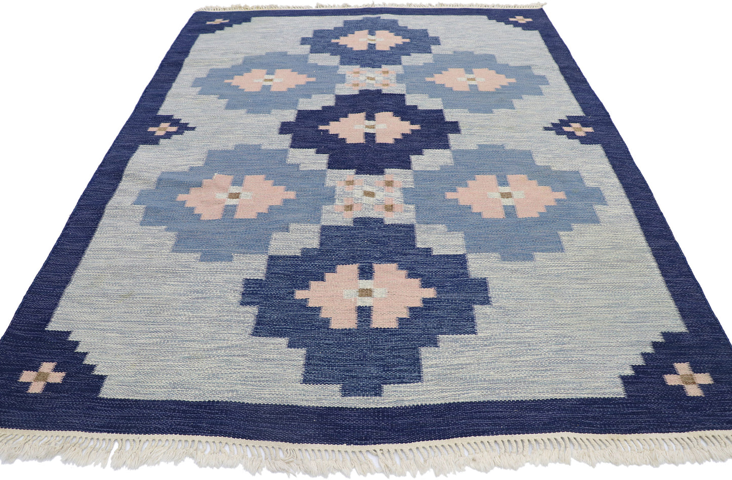 6 x 8 Vintage Blue Swedish Rollakan Rug 78107