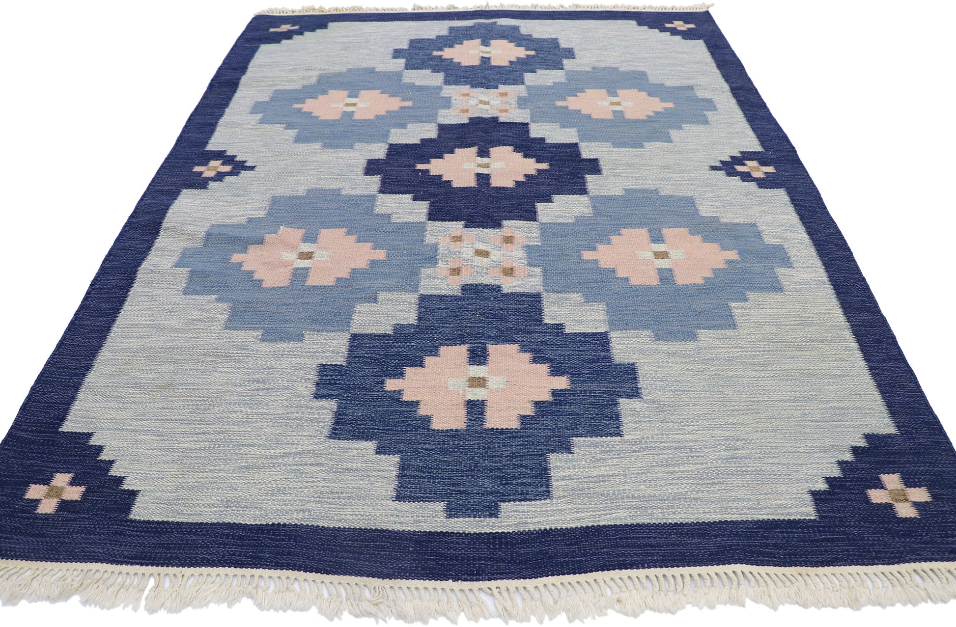6 x 8 Vintage Blue Swedish Rollakan Rug 78107