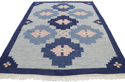 6 x 8 Vintage Blue Swedish Rollakan Rug 78107