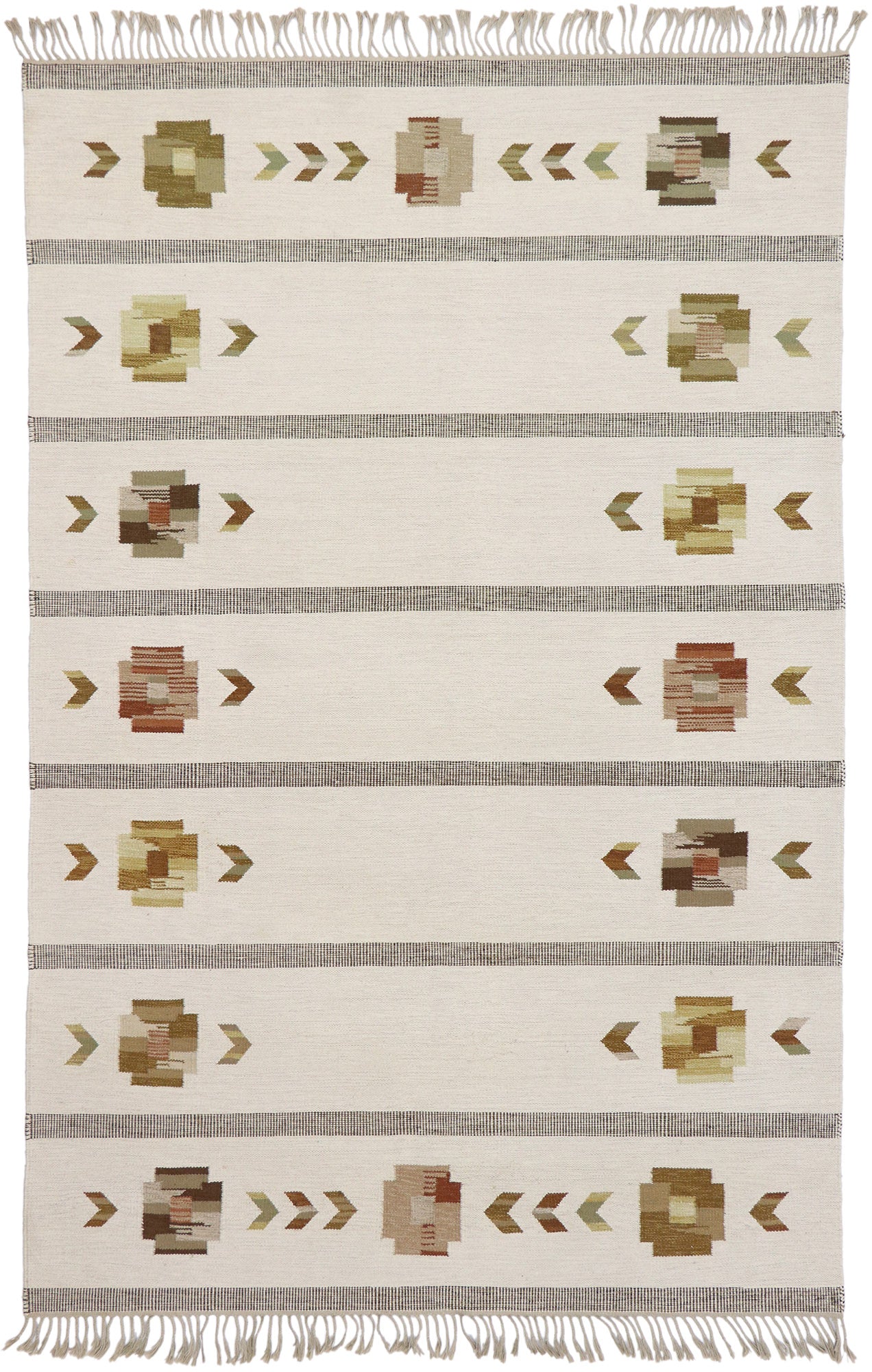 7 x 10 Vintage Neutral Swedish Rollakan Rug 78112