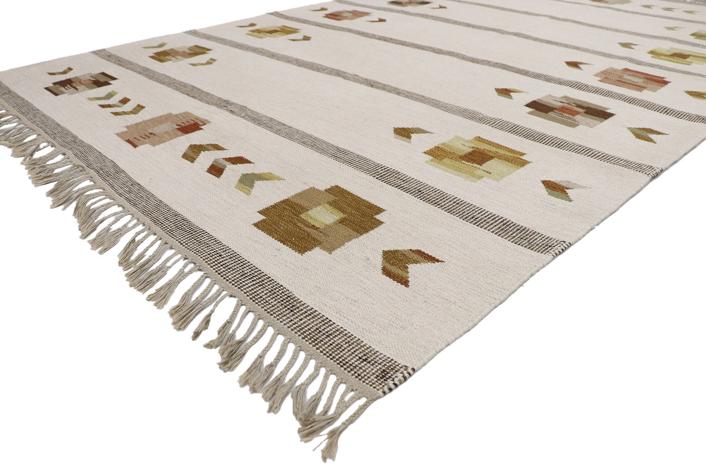 7 x 10 Vintage Neutral Swedish Rollakan Rug 78112