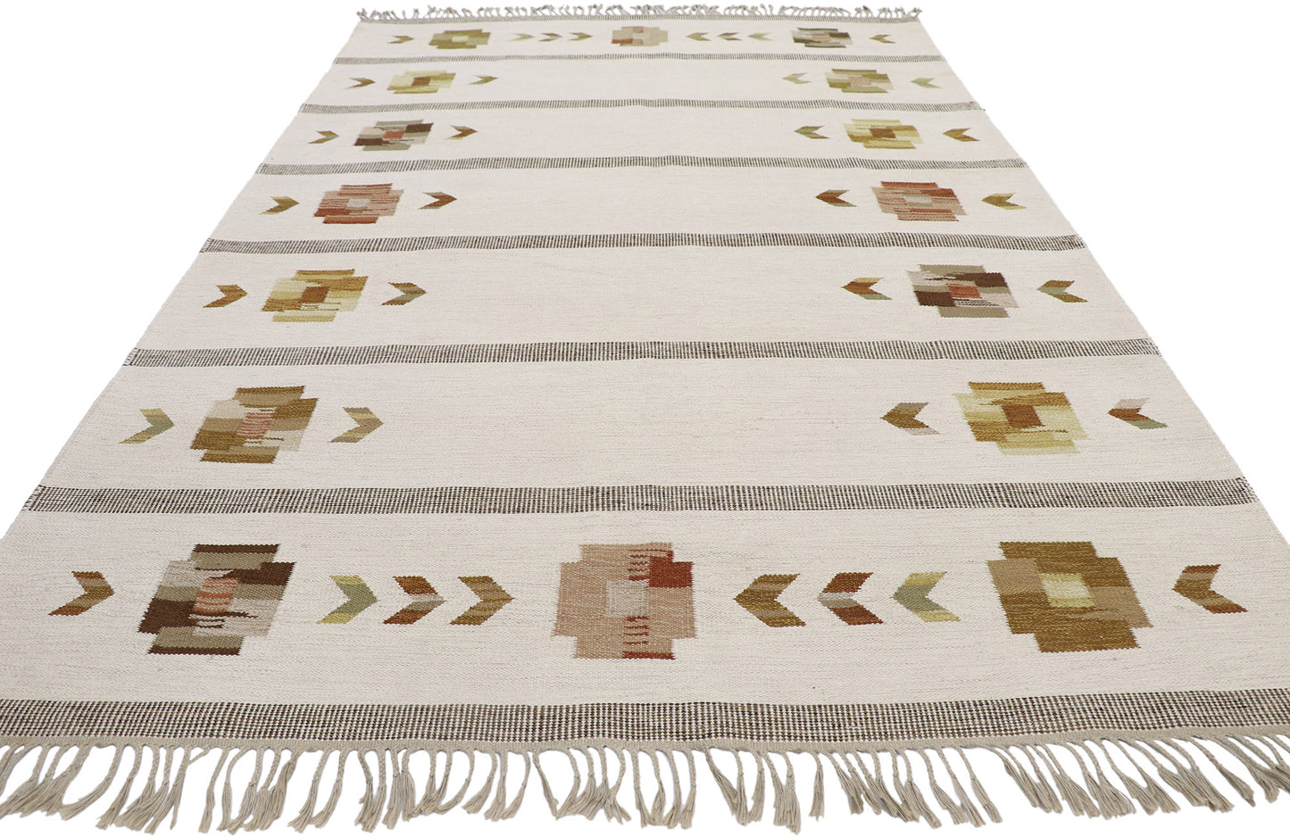 7 x 10 Vintage Neutral Swedish Rollakan Rug 78112