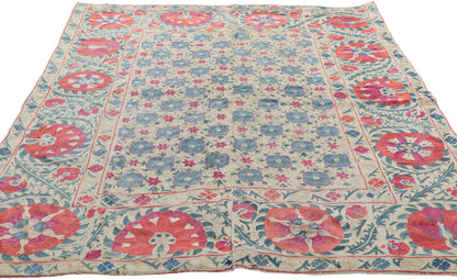 4 x 5 Antique Uzbek Suzani Tapestry 78197