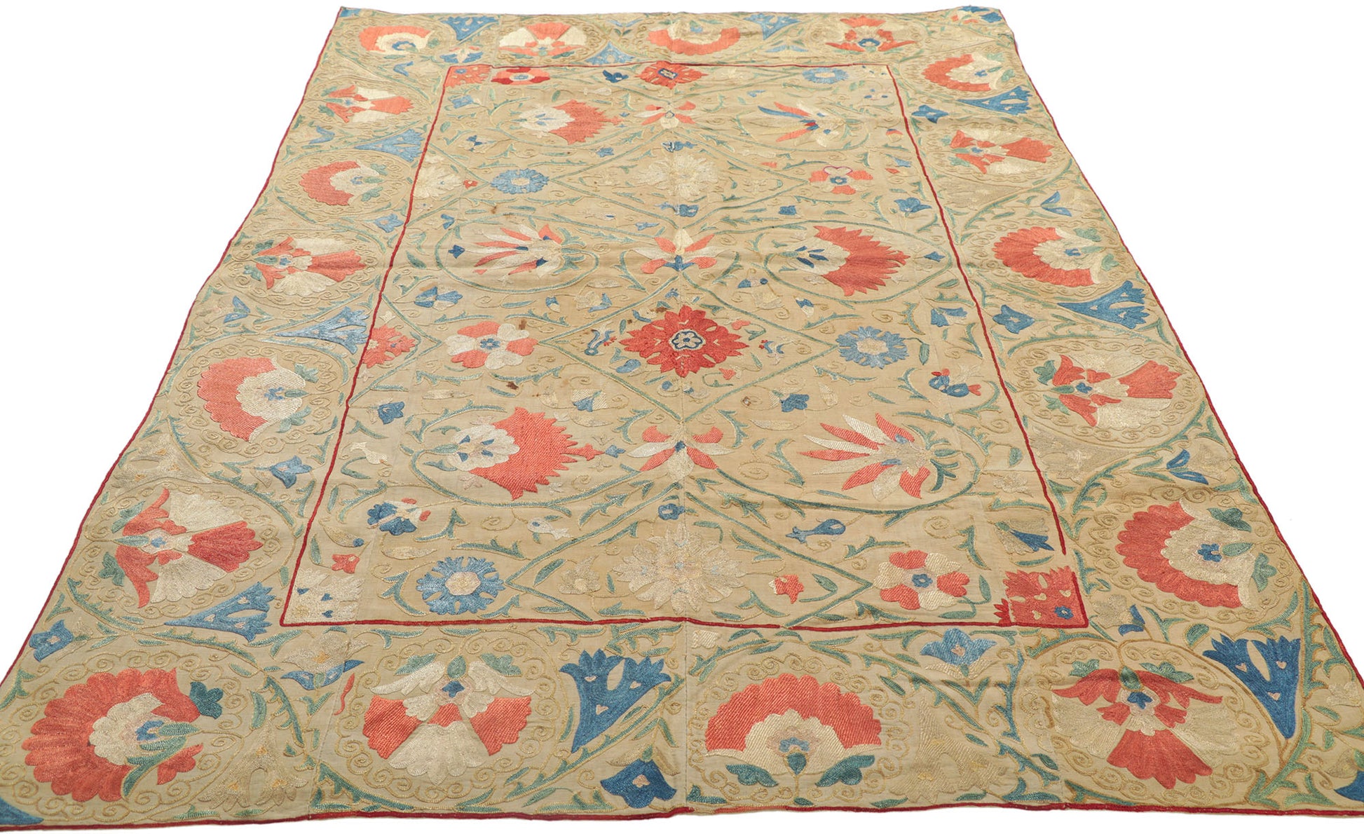 4 x 5 Antique Uzbek Suzani Tapestry 78198