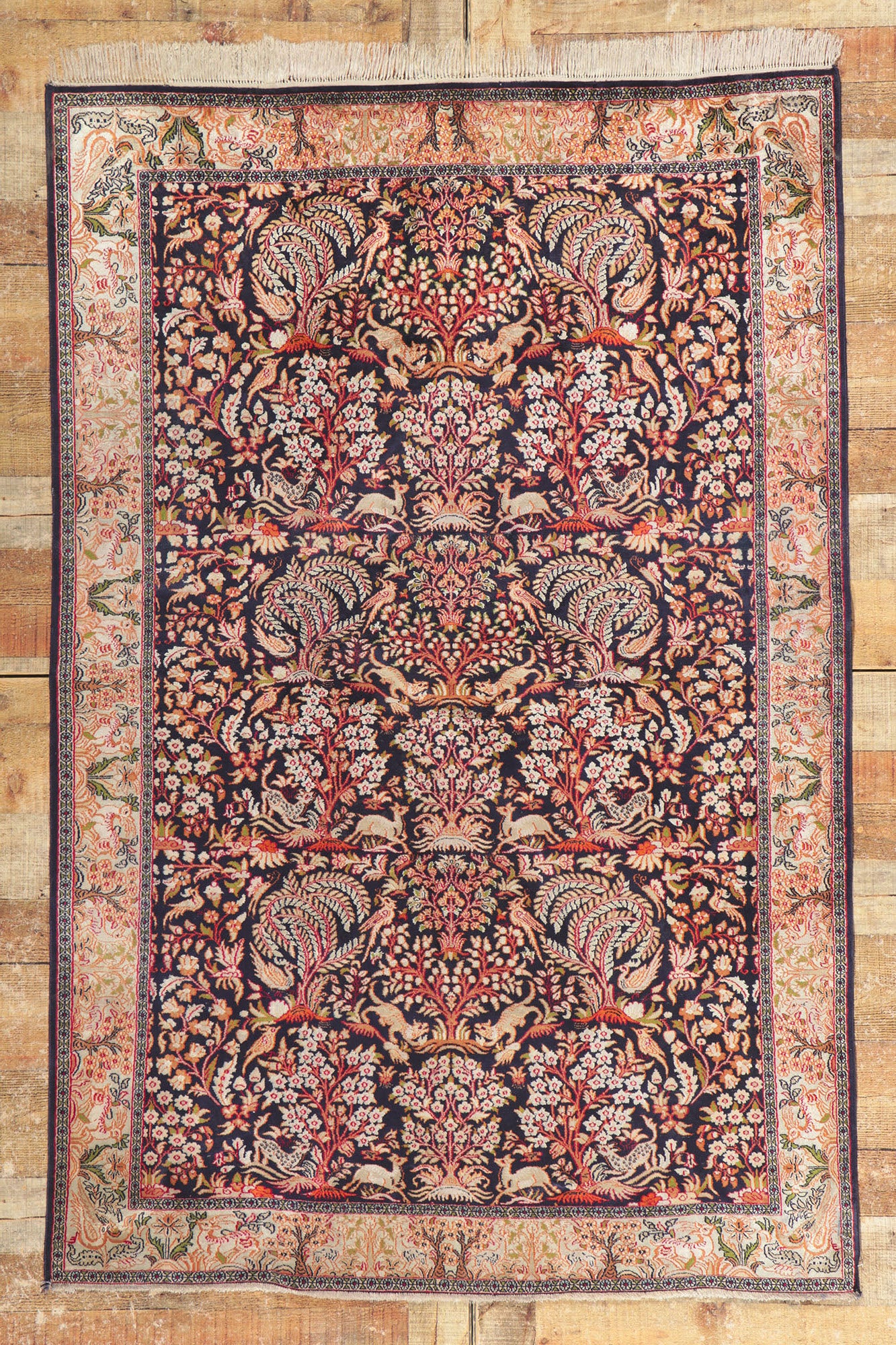 4 x 6 Vintage Persian Silk Qum Rug 78239