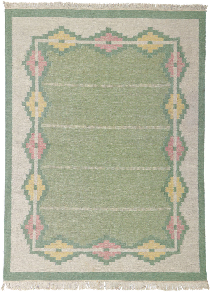 6 x 8 Vintage Light Green Swedish Rollakan Rug 78263