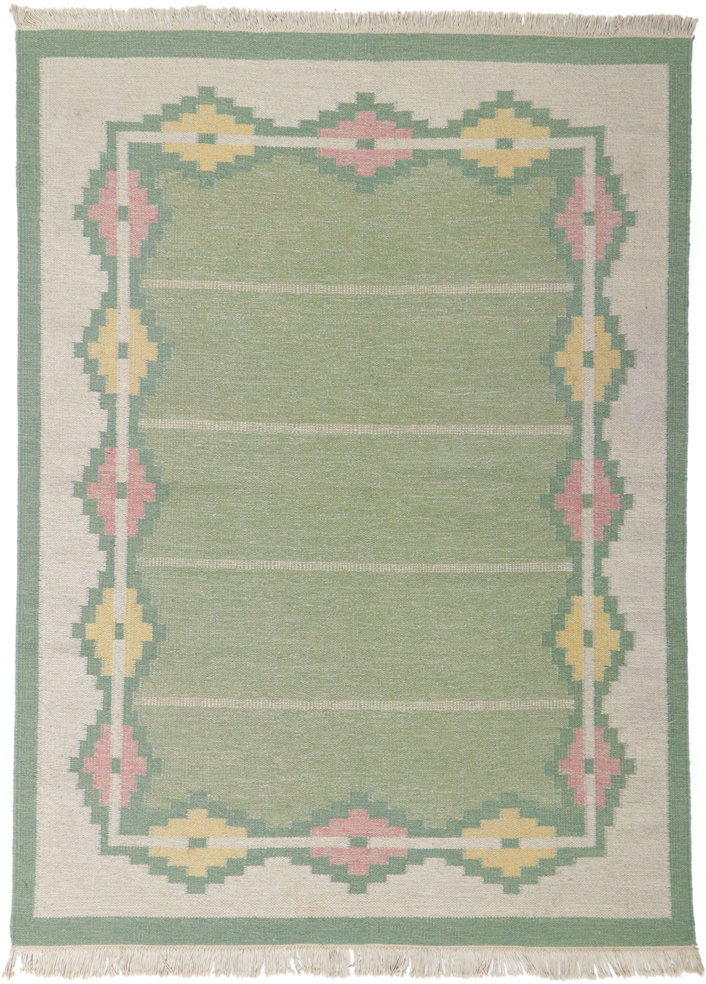 6 x 8 Vintage Light Green Swedish Rollakan Rug 78263