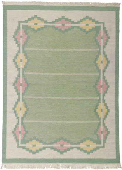 6 x 8 Vintage Light Green Swedish Rollakan Rug 78263