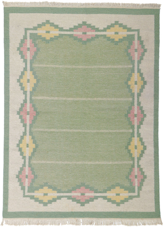 6 x 8 Vintage Light Green Swedish Rollakan Rug 78263