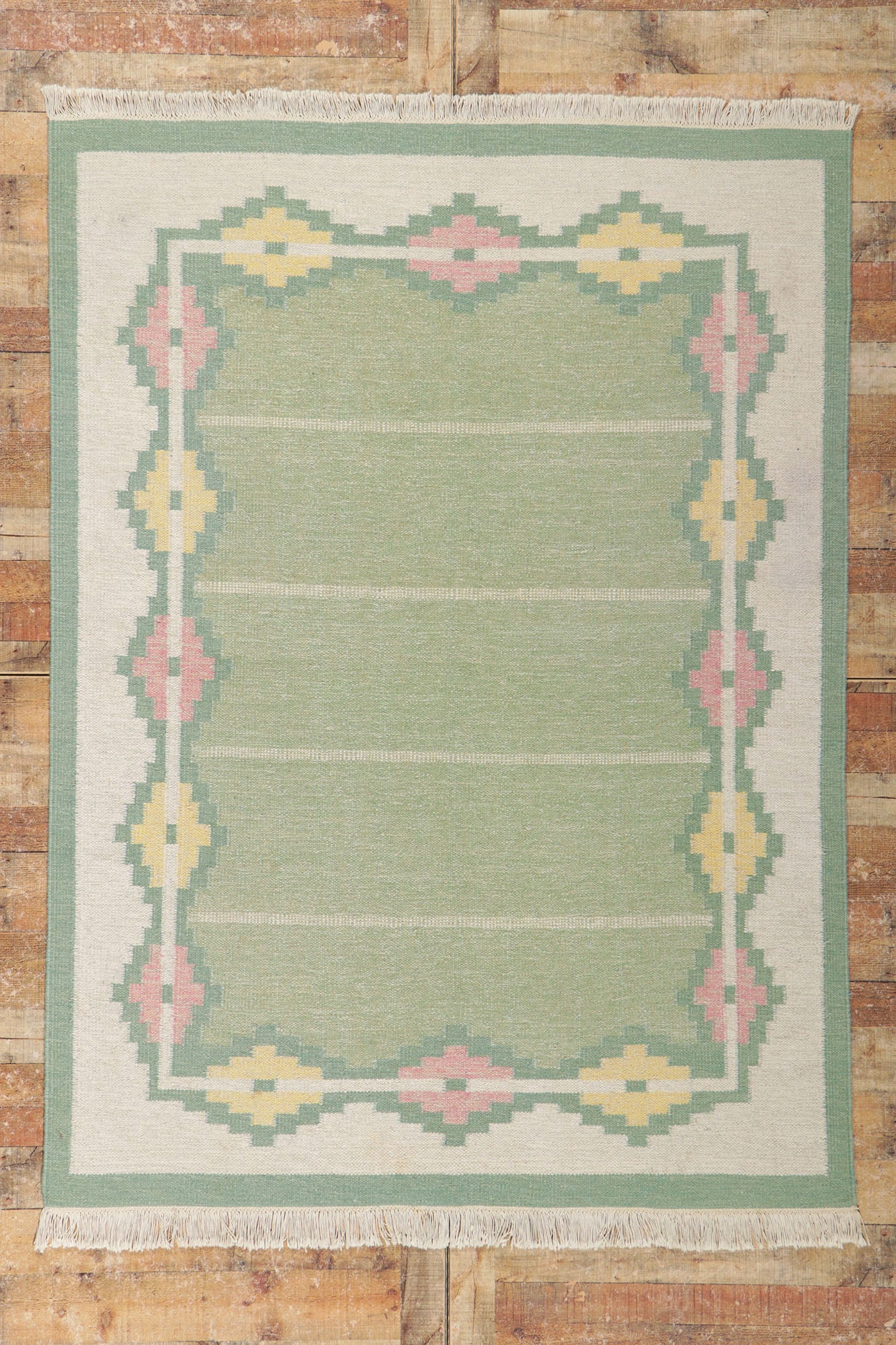 6 x 8 Vintage Light Green Swedish Rollakan Rug 78263