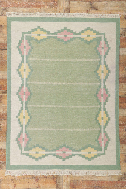 6 x 8 Vintage Light Green Swedish Rollakan Rug 78263