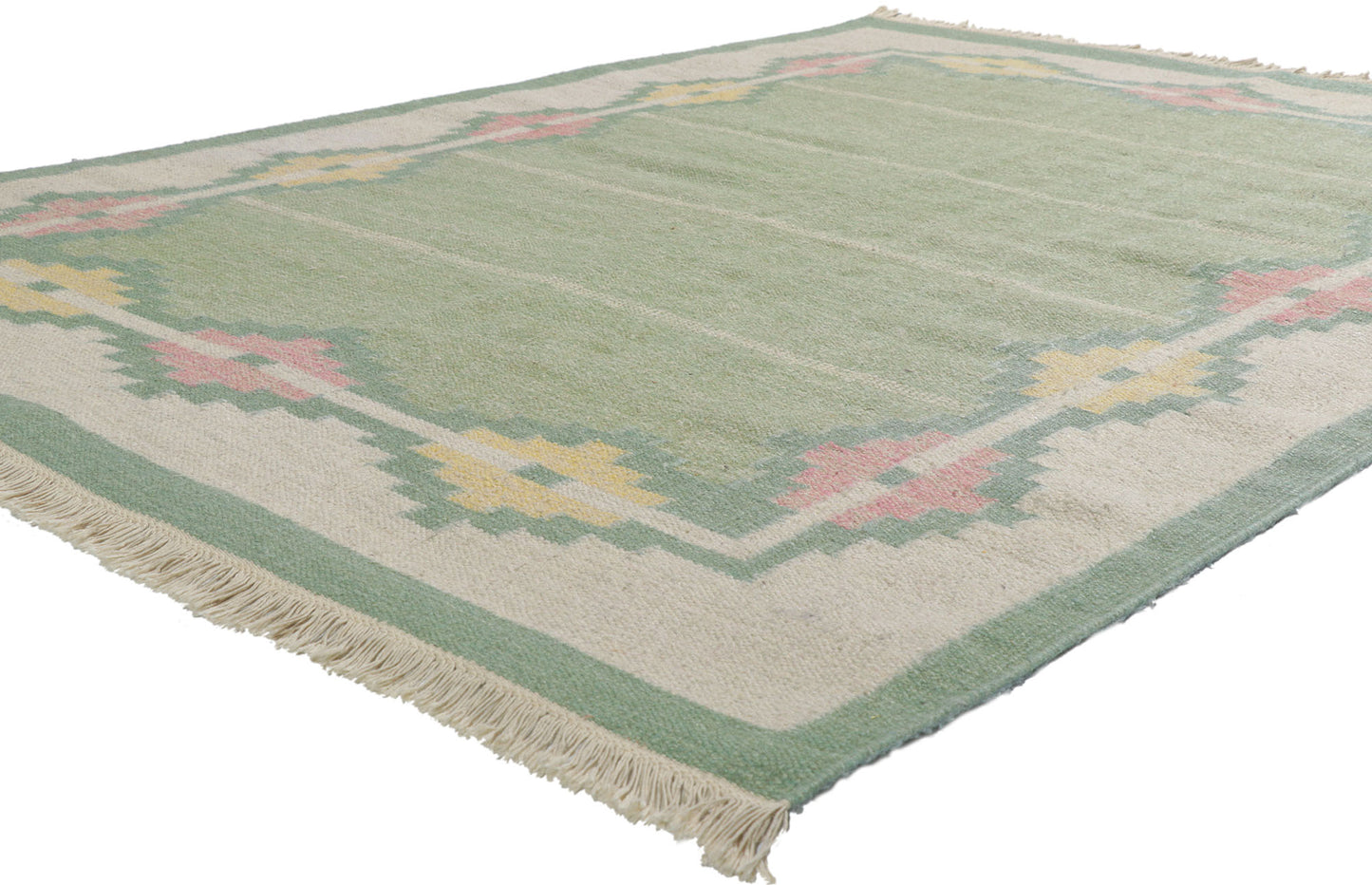 6 x 8 Vintage Light Green Swedish Rollakan Rug 78263
