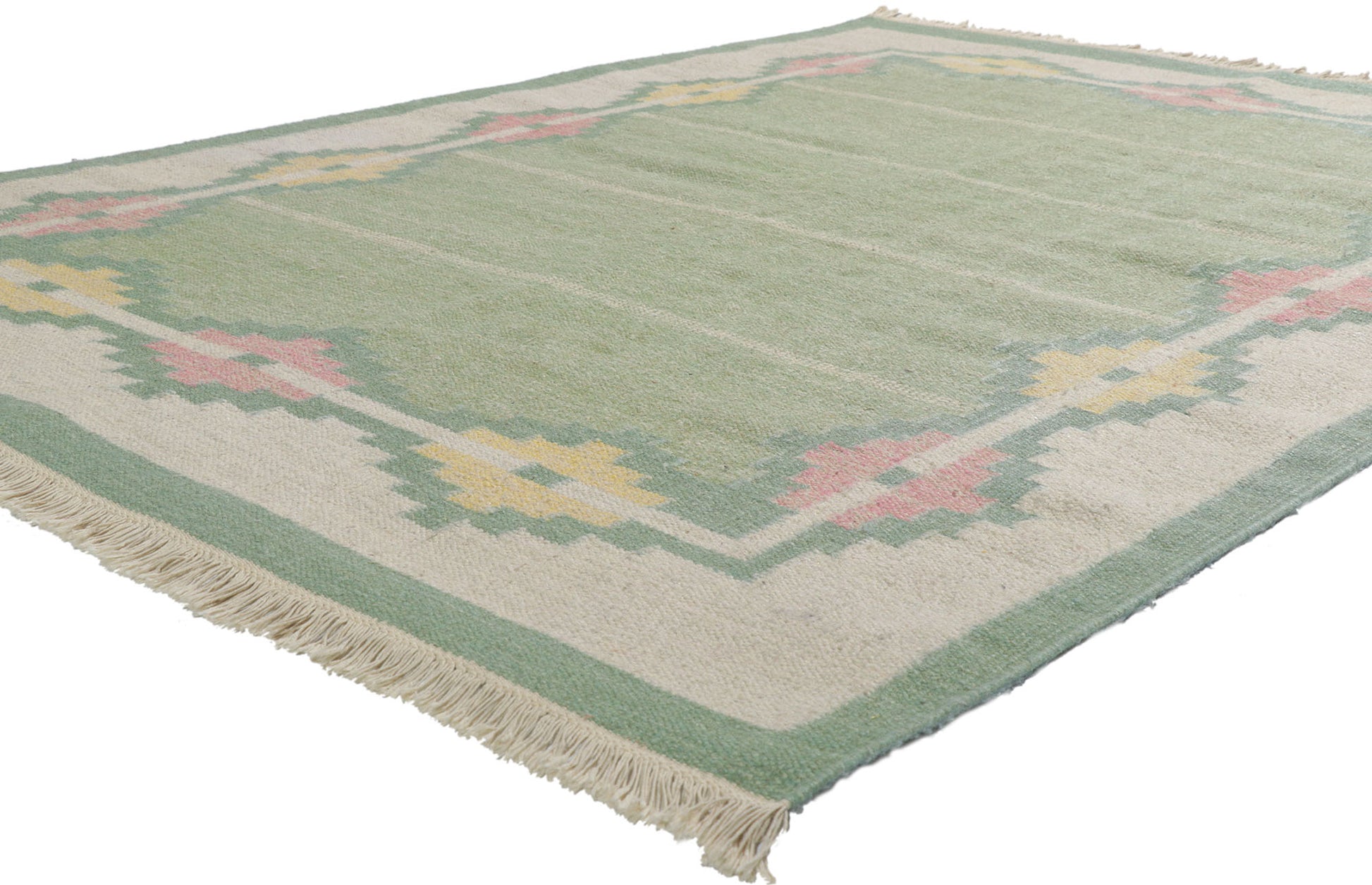 6 x 8 Vintage Light Green Swedish Rollakan Rug 78263