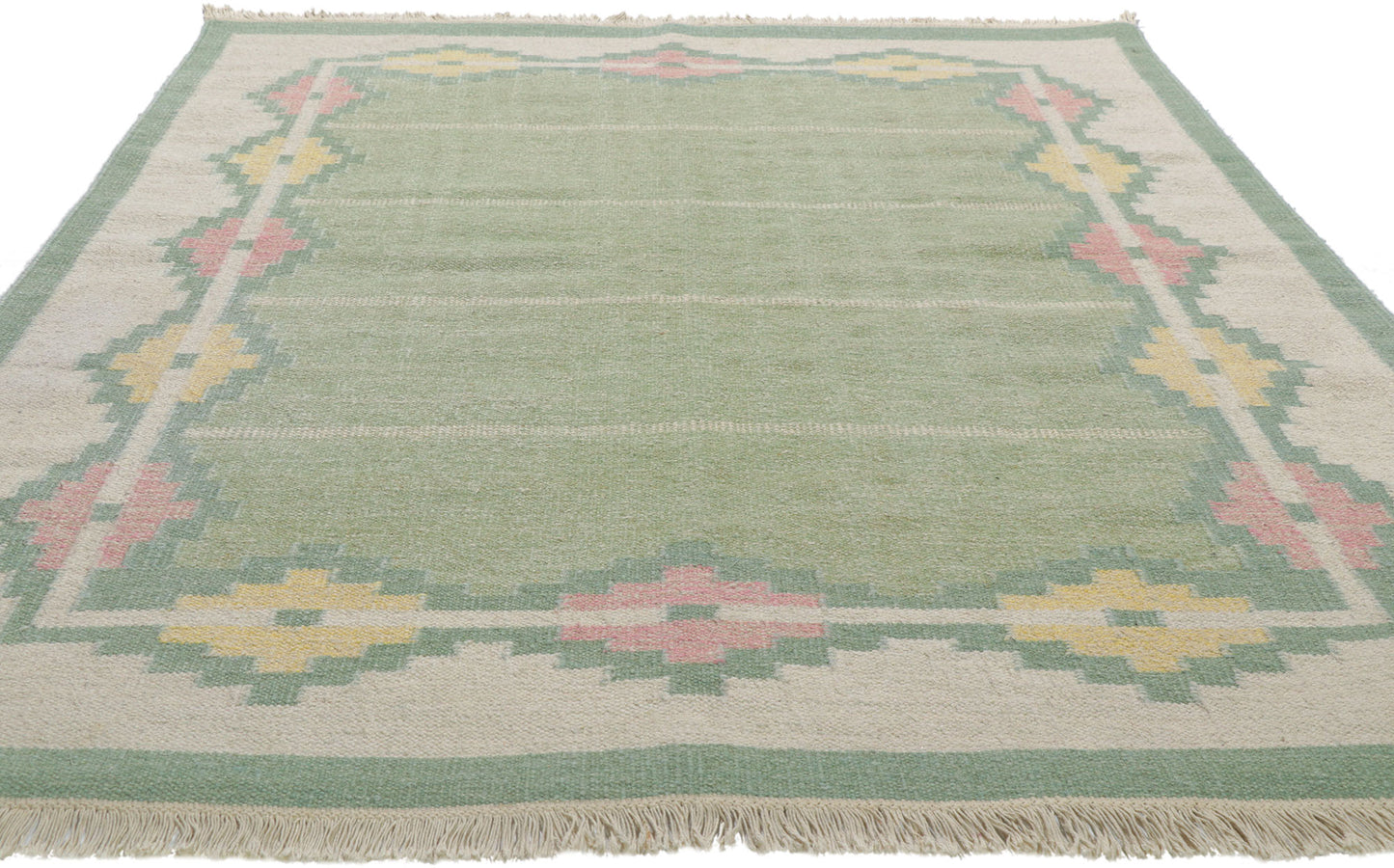 6 x 8 Vintage Light Green Swedish Rollakan Rug 78263