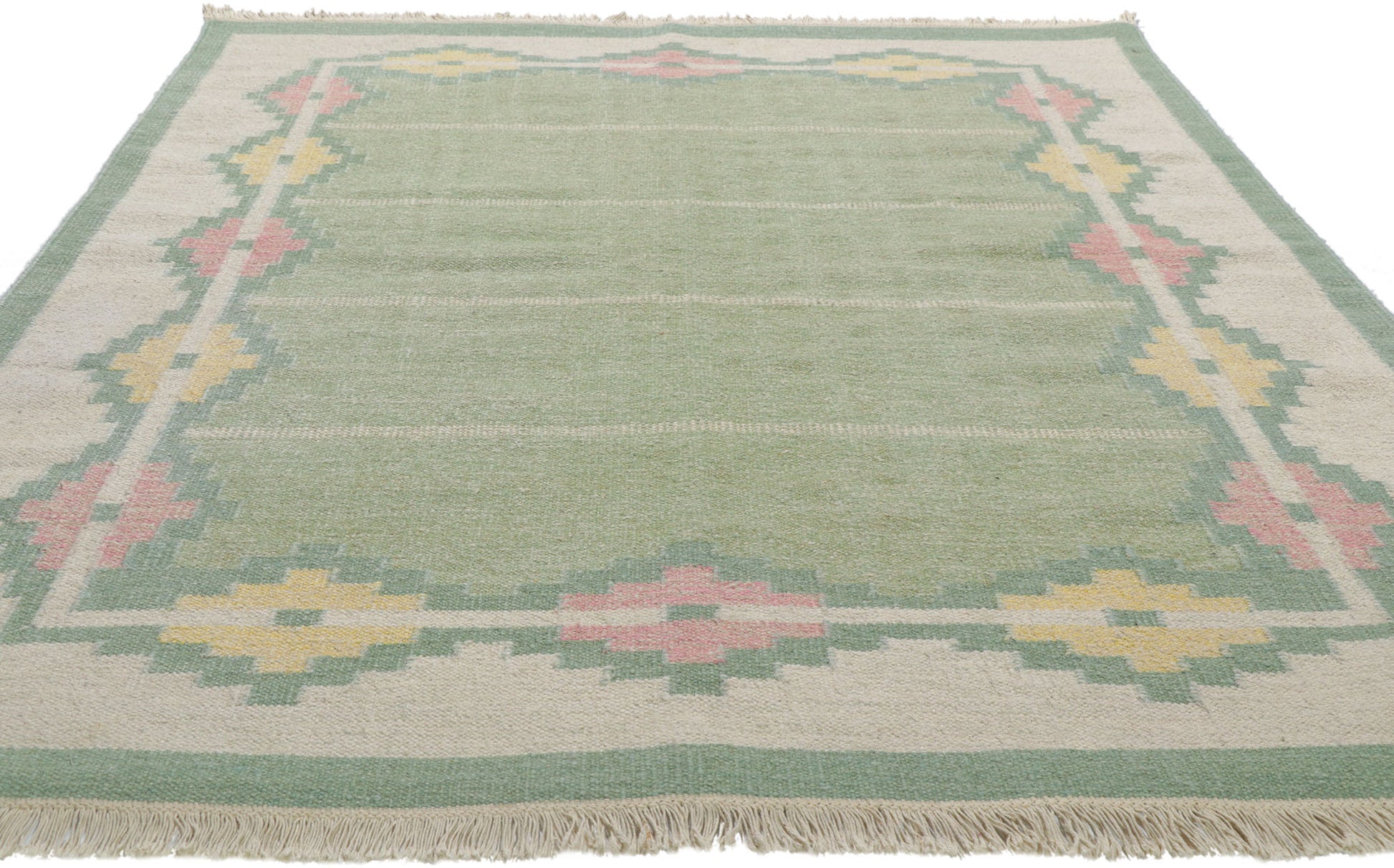 6 x 8 Vintage Light Green Swedish Rollakan Rug 78263