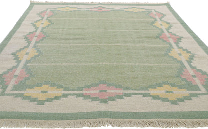 6 x 8 Vintage Light Green Swedish Rollakan Rug 78263