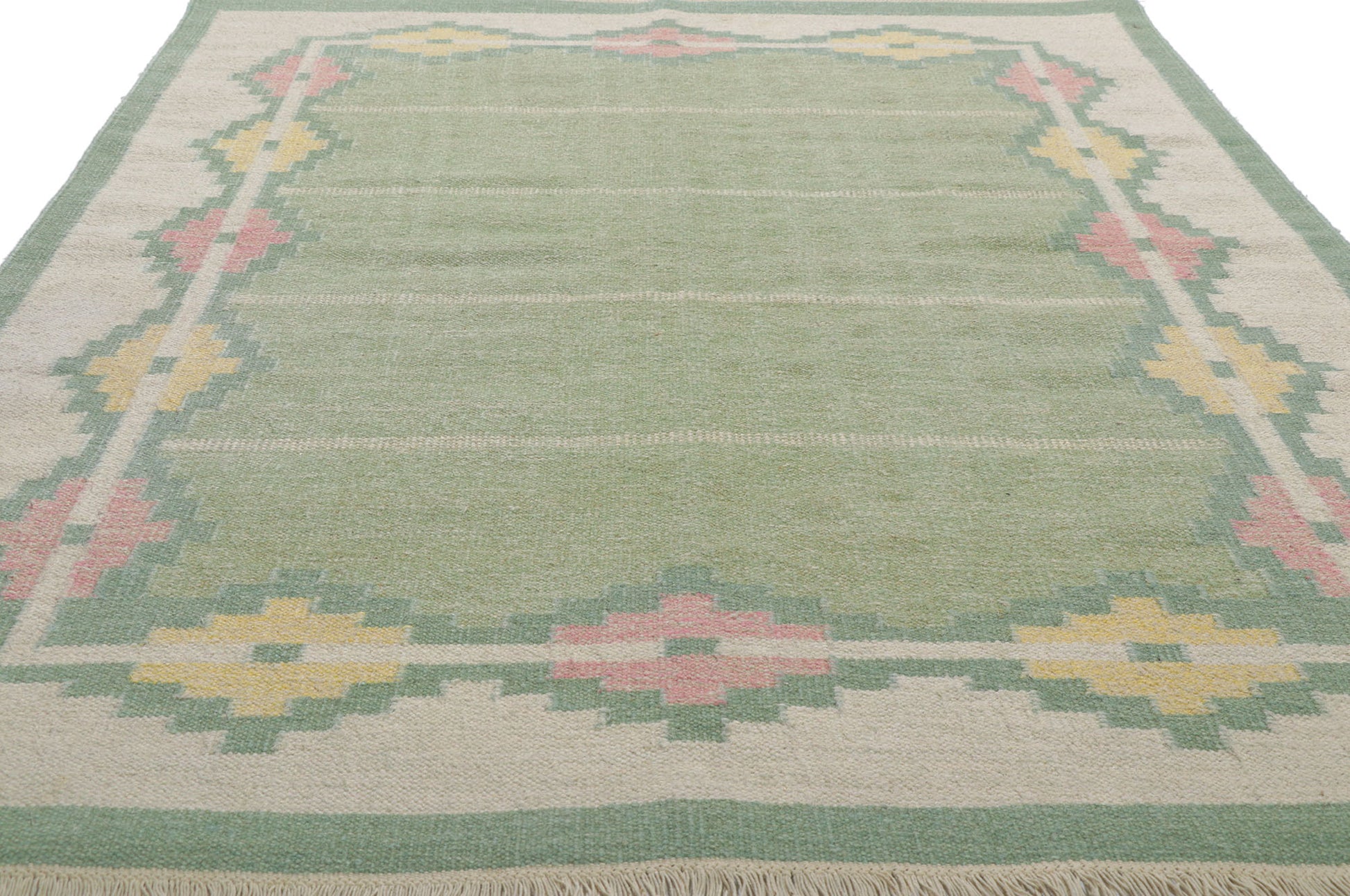 6 x 8 Vintage Light Green Swedish Rollakan Rug 78263