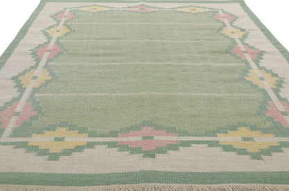 6 x 8 Vintage Light Green Swedish Rollakan Rug 78263