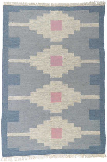 6 x 9 Vintage Blue Swedish Rollakan Rug 78264