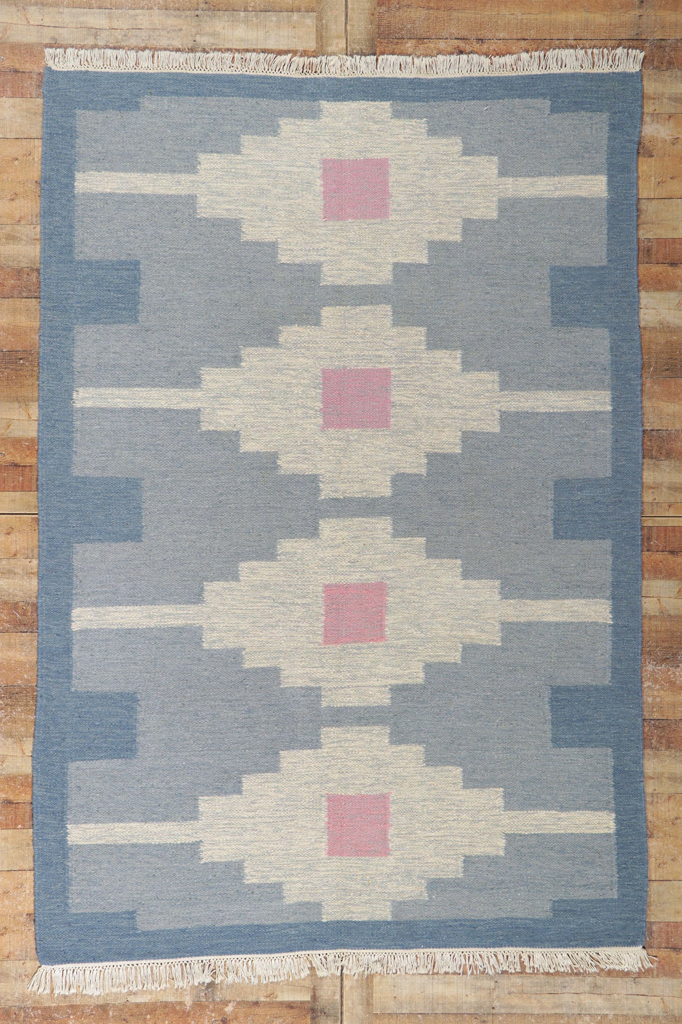 6 x 9 Vintage Blue Swedish Rollakan Rug 78264