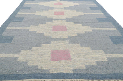 6 x 9 Vintage Blue Swedish Rollakan Rug 78264
