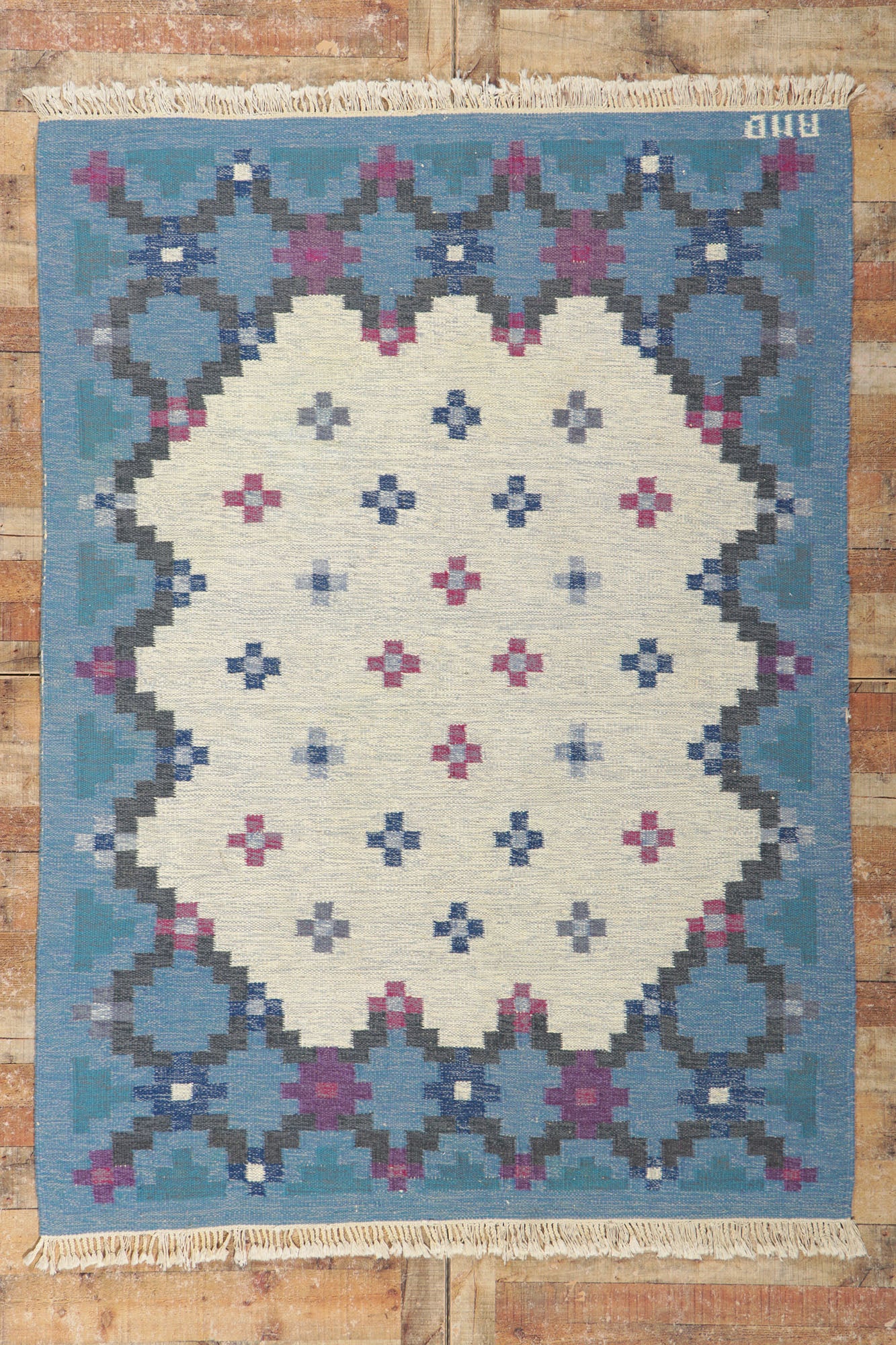 6 x 8 Anne Marie Boberg Vintage Swedish Rollakan Rug 78265