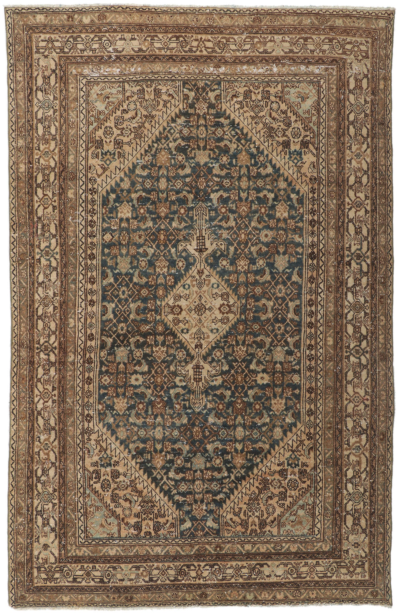 7 x 11 Distressed Antique Persian Hamadan Rug 60965