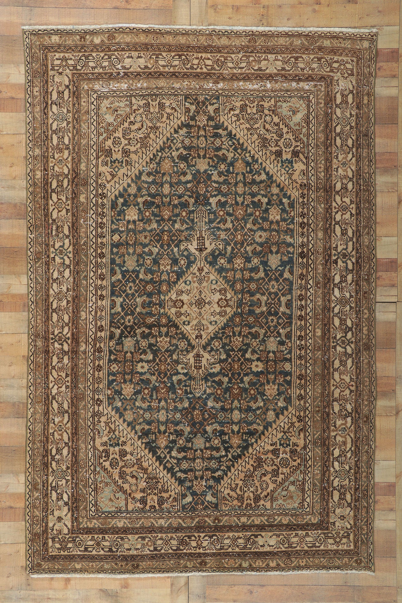 7 x 11 Distressed Antique Persian Hamadan Rug 60965