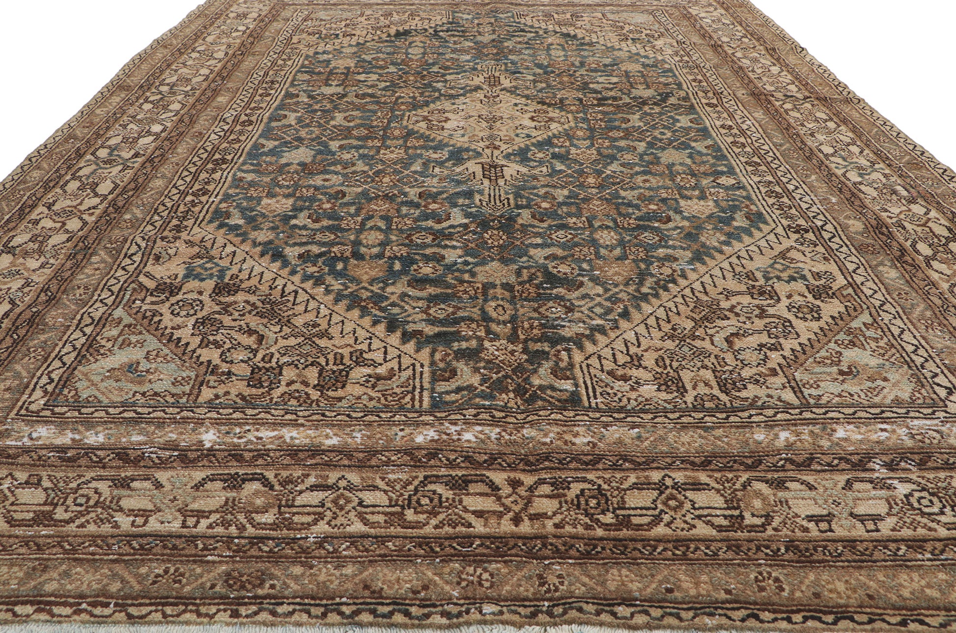7 x 11 Distressed Antique Persian Hamadan Rug 60965