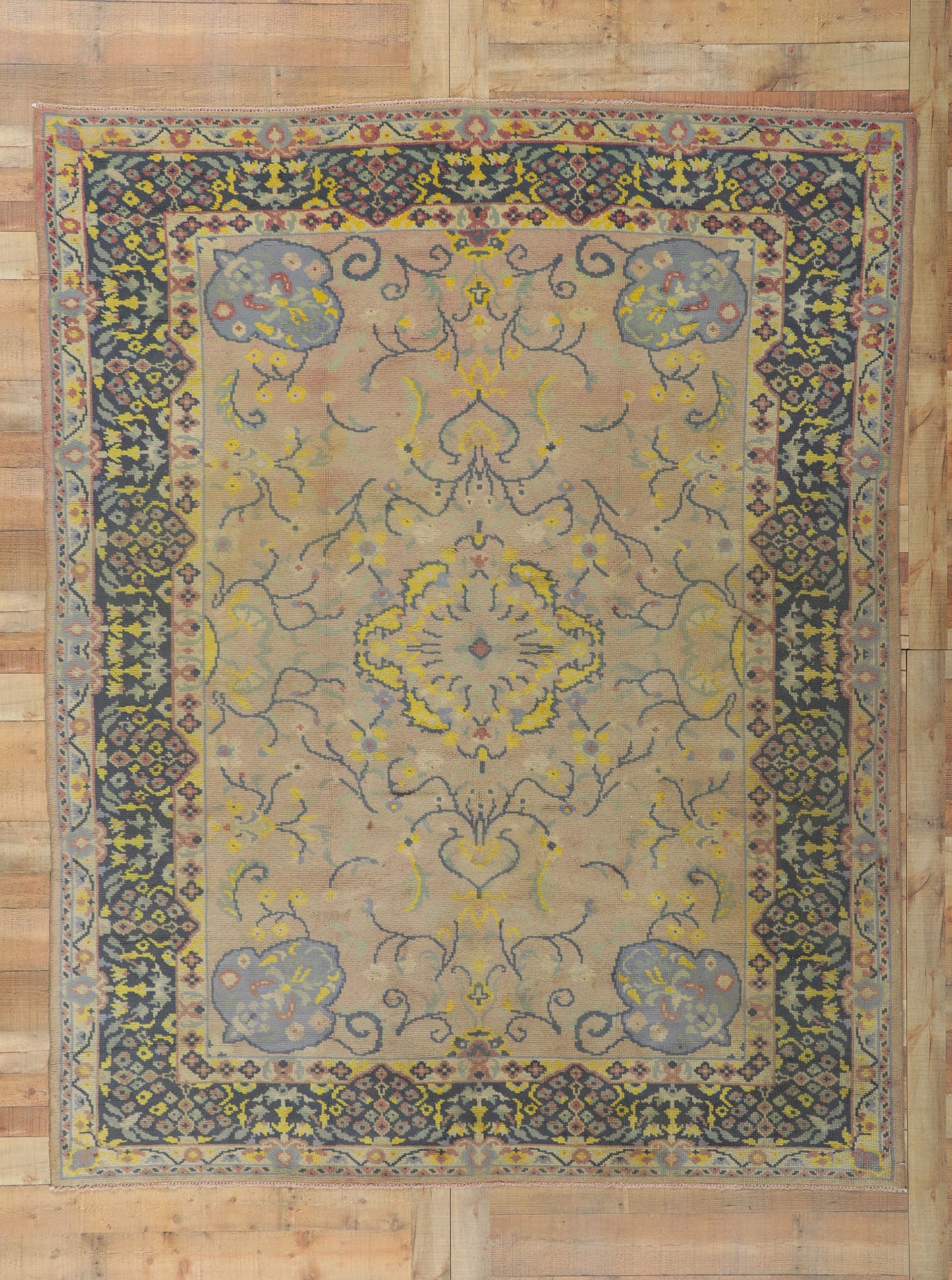 7 x 9 Vintage Turkish Oushak Rug 72323