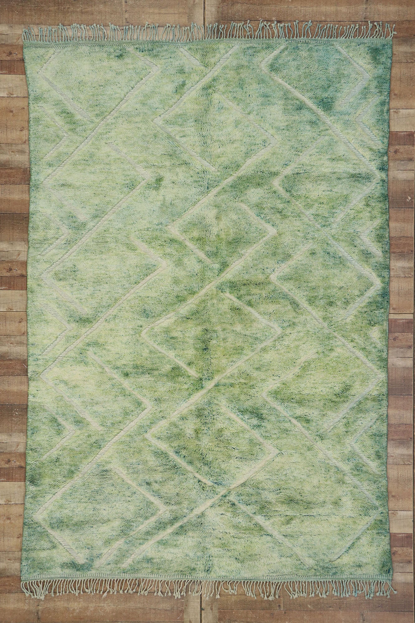 7 x 10 Modern Green Beni Mrirt Moroccan Rug 21183