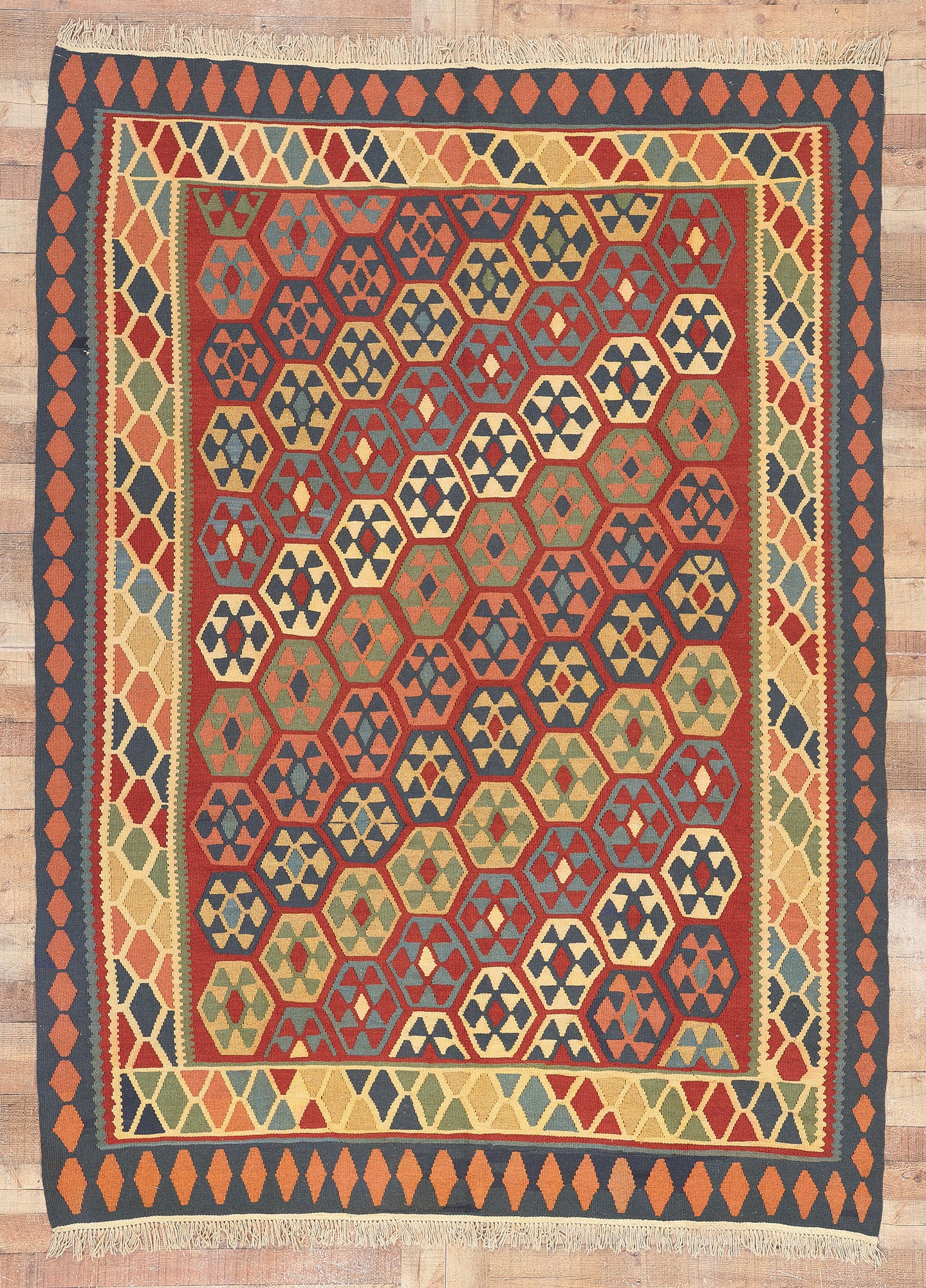 7 x 9 Vintage Persian Shiraz Kilim Rug 61232