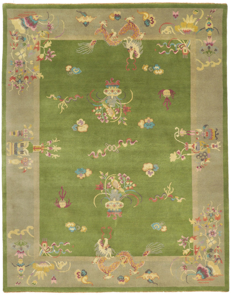 8 x 10 Modern Green Chinese Art Deco Rug 30922